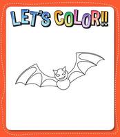 Worksheets template with lets color text and bat outline vector