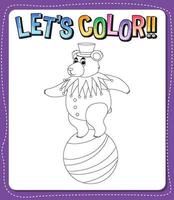 Worksheets template with lets color text and bear outline vector