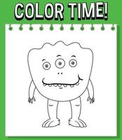 Worksheets template with color time text and monster outline vector