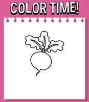 Worksheets template with color time text and beetroot outline vector