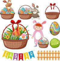 Happy Easter day with bunny and eggs vector