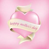 Happy mother's day card with heart realistic background illustration with pink heart-shaped ribbon vector