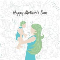 The mother and her child. Linear vector illustration. Floral Pattern. Logo of a happy motherhood and childhood. Happy family.