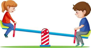 Children playing seesaw on white background vector