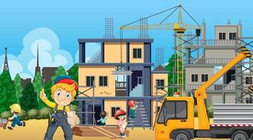 Building house construction site and workers vector