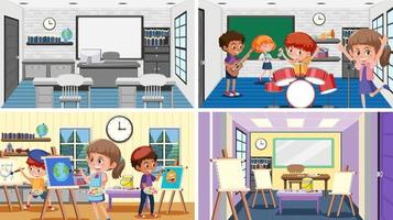 Set of student in the classroom scene vector