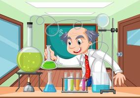 Classroom scene with scientist doing experiment vector