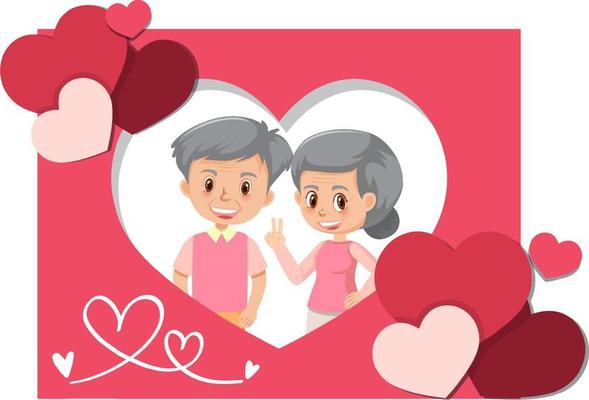 Old couple in love postcard