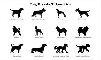 Vector silhouette of a dog on white background.