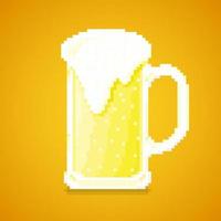 Beer glass with bubbles. Pixel 8 bit design. Vector illustration