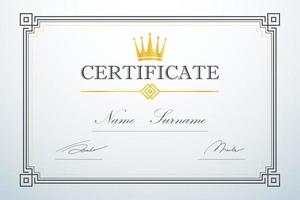 Crown logo. Vintage luxury design. Certification card frame template. Vector illustration