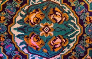 Romanian folk seamless pattern ornaments. Romanian traditional embroidery. Ethnic texture design. Traditional carpet design. Carpet ornaments. Rustic carpet design. photo