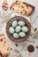 Hand painted pastel colored Easter eggs background. Happy Easter greeting card or invitation. photo