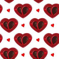 Seamless pattern, coffee for lovers, heart-shaped red coffee cups on a red heart saucer. Realistic design, textile, print, vector