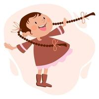 Children's illustration, cute happy laughing little girl with long pigtails. Poster, clip art, postcard vector