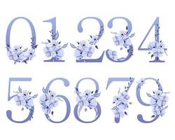 un conjunto de números decorados con ramos de flores. números con flores en tonos morados. diseño festivo, iconos, elementos decorativos para tarjetas e invitaciones vector