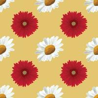 white daisy and red daisy seamless pattern design art vector