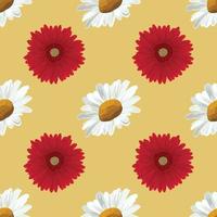 white daisy and red daisy seamless pattern design art vector