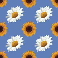 white daisy and sunflower drawing seamless vector