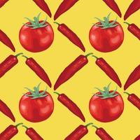 red chili and tomato hand draw vegetable pattern design vector