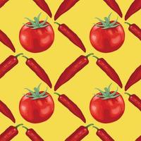 red chili and tomato hand draw vegetable pattern design vector