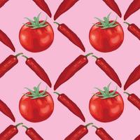 red chili and tomato hand draw vegetable seamless pattern design vector