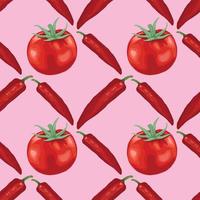 chile rojo y tomate dibujo a mano vegetal diseño de patrones sin fisuras vector