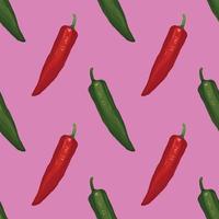 red chili and green chili hand draw vegetable seamless pattern vector