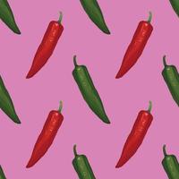 red chili and green chili hand draw vegetable seamless pattern vector