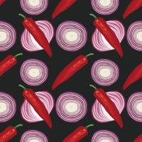 cebolla y chile rojo dibujan a mano vegetales sin costuras vector