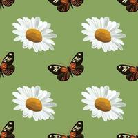 white daisy and brown butterfly pattern art hand draw design vector