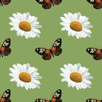 white daisy and brown butterfly pattern art hand draw design