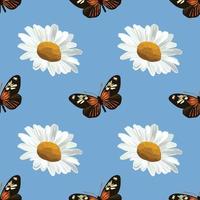 white daisy and butterfly seamless design vector