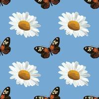 white daisy and butterfly seamless design vector