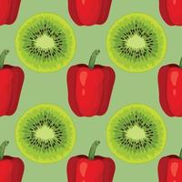kiwi and red paper hand draw vegetable seamless pattern design vector
