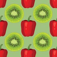 kiwi y papel rojo dibujar a mano vegetales diseño de patrones sin fisuras vector