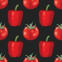 vector de sorteo de mano de arte sin costura de pimiento rojo y tomate