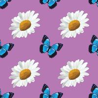 white daisy and blue butterfly seamless pattern design vector