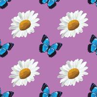 white daisy and blue butterfly seamless pattern design vector