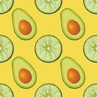 avocado and lemon hand draw vegetable seamless vector