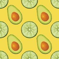avocado and lemon hand draw vegetable seamless vector