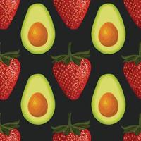 avocado and strawberry hand draw vegetable pattern design vector