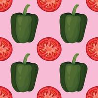 green pepper and red tomato hand draw vegetable seamless pattern design vector