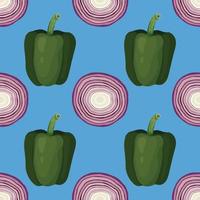 green pepper and onion hand draw vegetable seamless pattern design vector