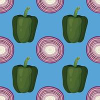 green pepper and onion hand draw vegetable seamless pattern design vector