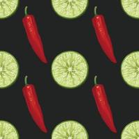 chile rojo y limón dibujar a mano vegetales de patrones sin fisuras vector