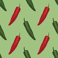 red chili and green chili hand draw vegetable seamless pattern design vector