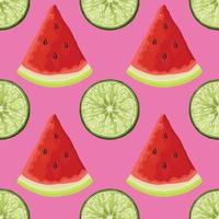 watermelon and lemon hand draw fruits and vegetables seamless pattern design vector