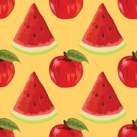 watermelon and apple hand draw fruits and vegetables pattern design vector