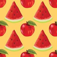 watermelon and apple hand draw fruits and vegetables pattern design vector